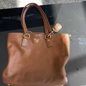 Prada Brown Vitello Daino Leather Side Zip Tote